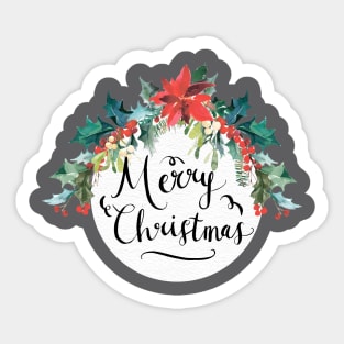 Merry Christmas Wreath Watercolour Calligraphy Type T-Shirt Sticker